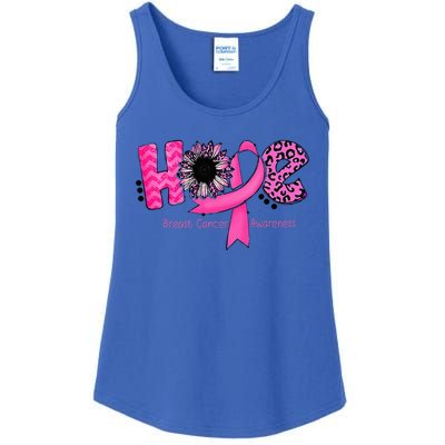 Breast Cancer Awareness Hope Ribbon Leopard Sunflower Ladies Essential Tank