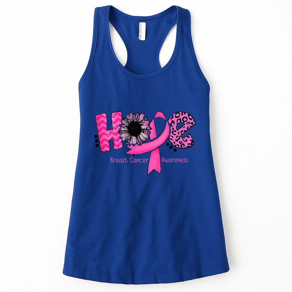 Breast Cancer Awareness Hope Ribbon Leopard Sunflower Womens Tank Top