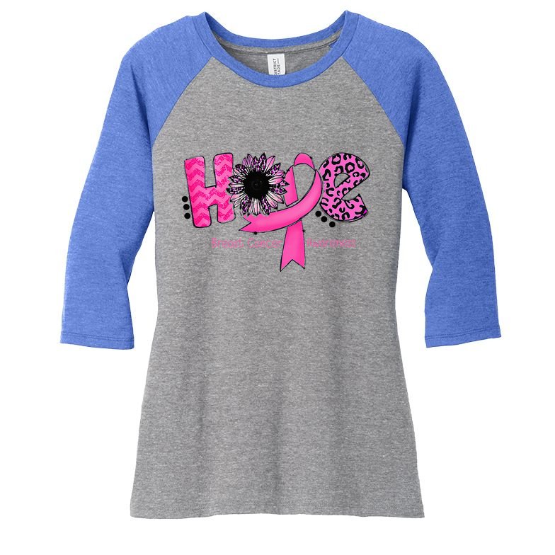 Breast Cancer Awareness Hope Ribbon Leopard Sunflower Women's Tri-Blend 3/4-Sleeve Raglan Shirt