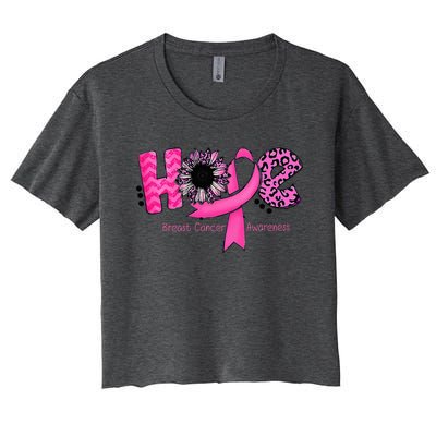 Breast Cancer Awareness Hope Ribbon Leopard Sunflower Women's Crop Top Tee