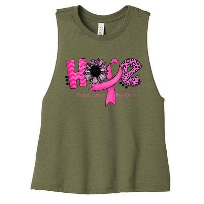 Breast Cancer Awareness Hope Ribbon Leopard Sunflower Women's Racerback Cropped Tank