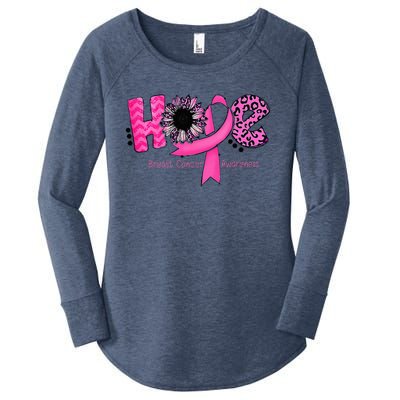 Breast Cancer Awareness Hope Ribbon Leopard Sunflower Women's Perfect Tri Tunic Long Sleeve Shirt