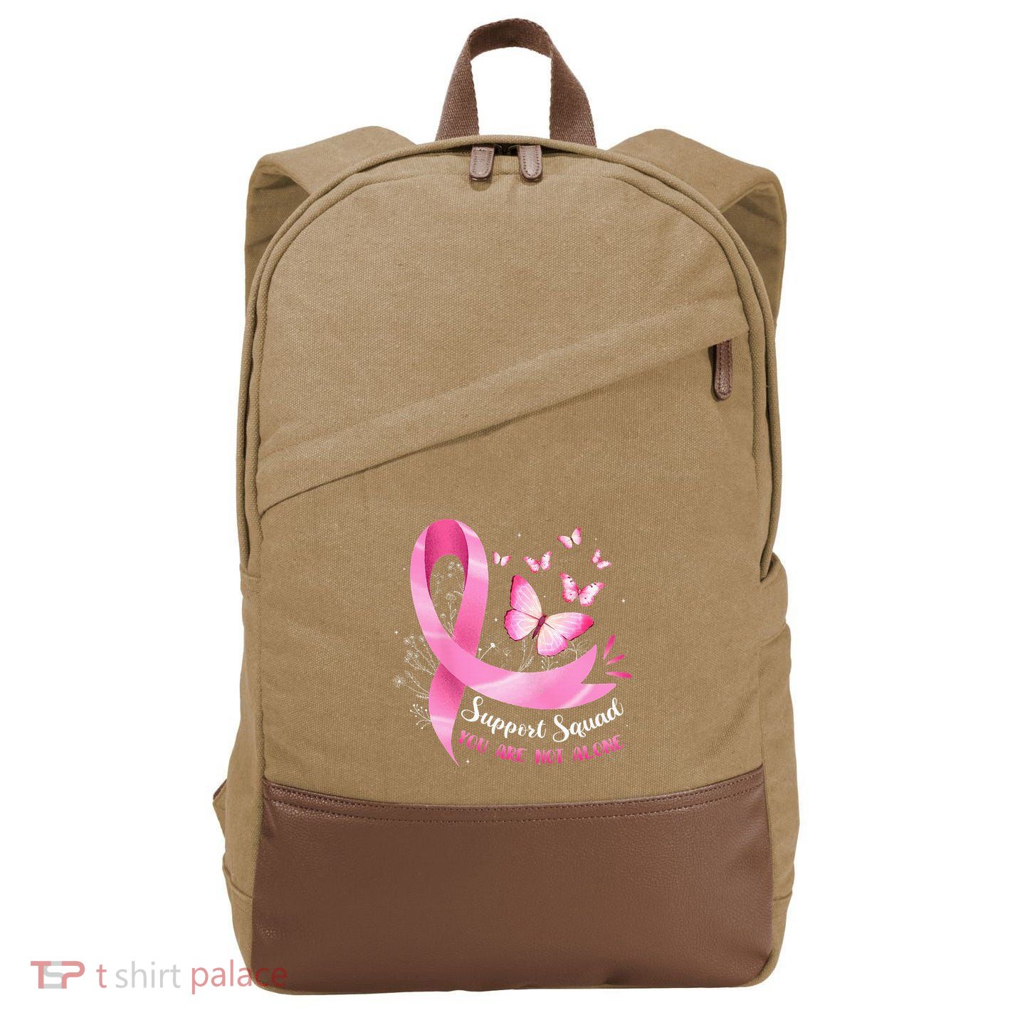 Breast Cancer Awareness Pink Ribbon Butterfly Cotton Canvas Backpack