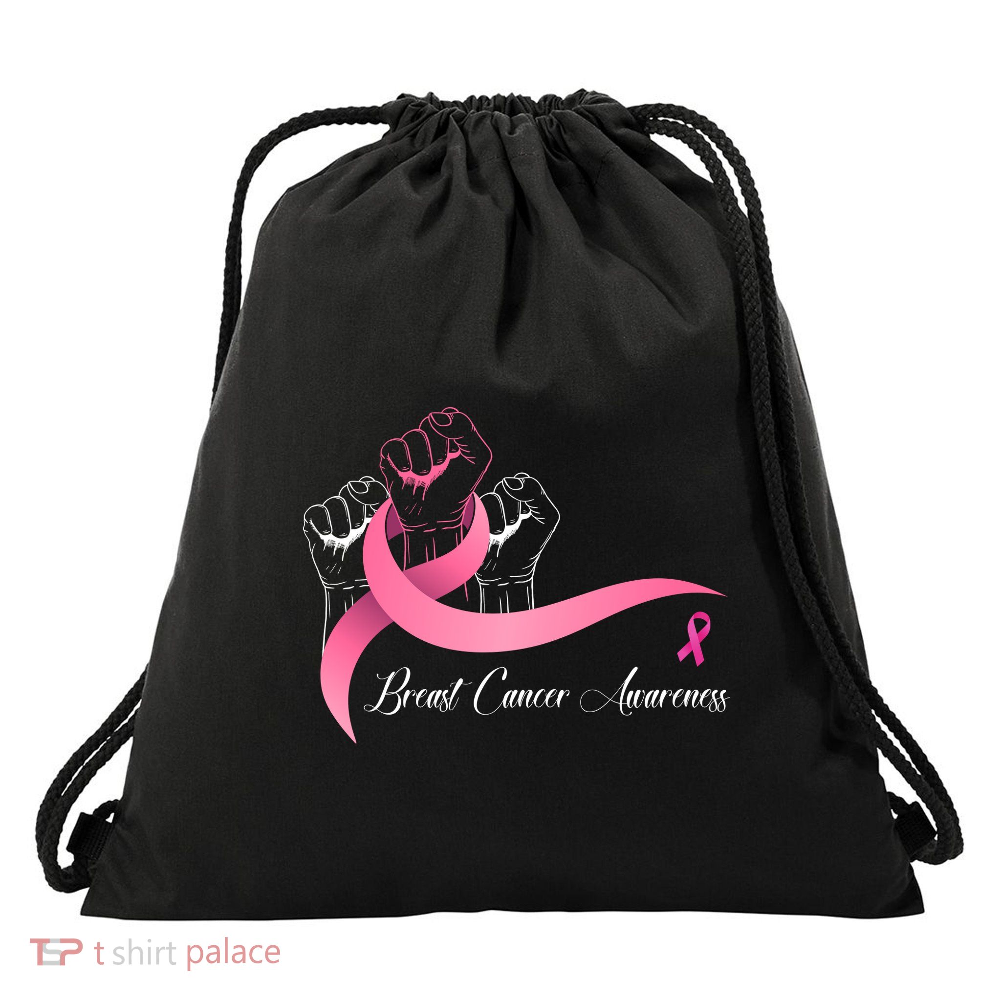 Breast Cancer Awareness Strong Fists Pink Ribbon Drawstring Bag