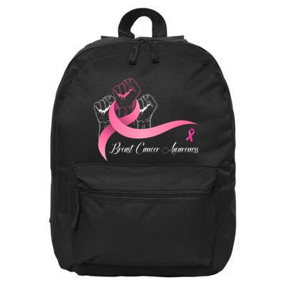 Breast Cancer Awareness Strong Fists Pink Ribbon 16 in Basic Backpack