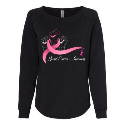 Breast Cancer Awareness Strong Fists Pink Ribbon Womens California Wash Sweatshirt