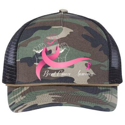 Breast Cancer Awareness Strong Fists Pink Ribbon Retro Rope Trucker Hat Cap