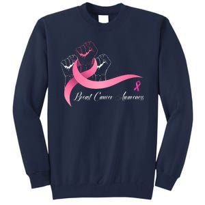 Breast Cancer Awareness Strong Fists Pink Ribbon Tall Sweatshirt