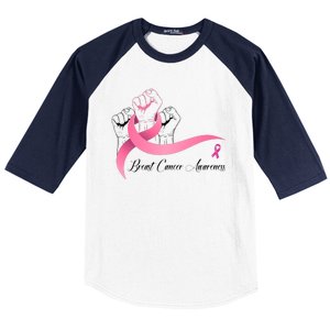 Breast Cancer Awareness Strong Fists Pink Ribbon Baseball Sleeve Shirt