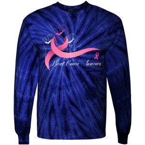 Breast Cancer Awareness Strong Fists Pink Ribbon Tie-Dye Long Sleeve Shirt