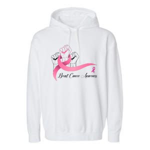 Breast Cancer Awareness Strong Fists Pink Ribbon Garment-Dyed Fleece Hoodie