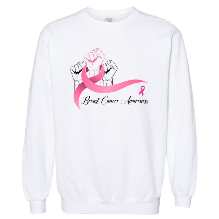 Breast Cancer Awareness Strong Fists Pink Ribbon Garment-Dyed Sweatshirt