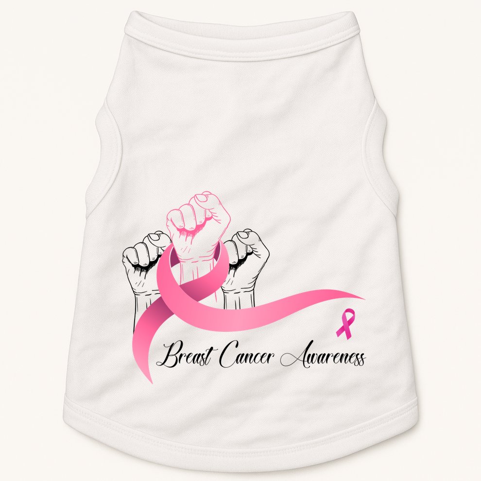 Breast Cancer Awareness Strong Fists Pink Ribbon Doggie Tank