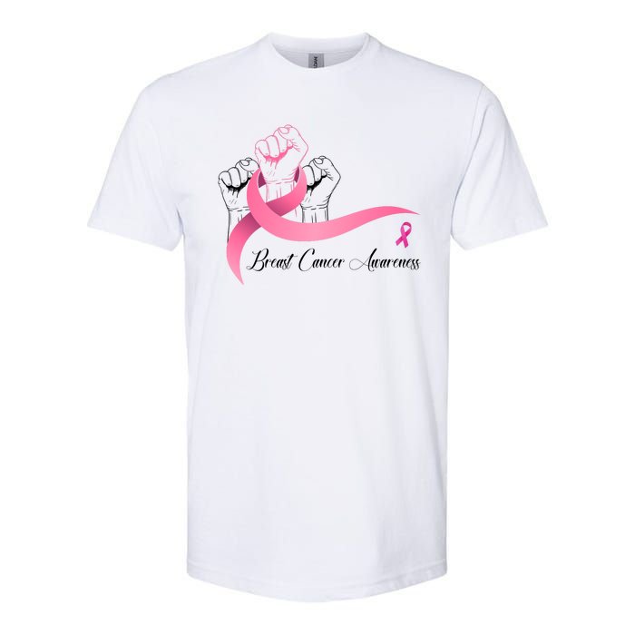 Breast Cancer Awareness Strong Fists Pink Ribbon Softstyle CVC T-Shirt