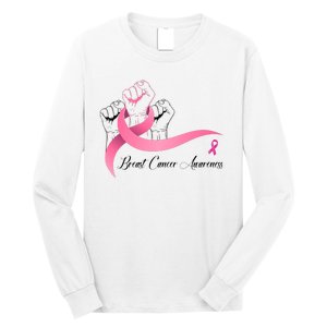 Breast Cancer Awareness Strong Fists Pink Ribbon Long Sleeve Shirt