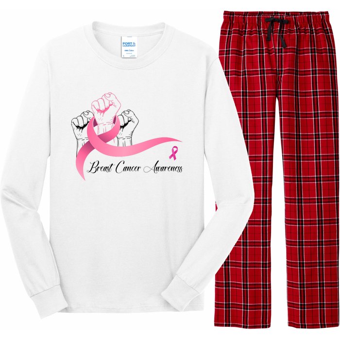 Breast Cancer Awareness Strong Fists Pink Ribbon Long Sleeve Pajama Set