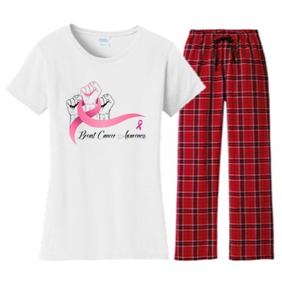 Breast Cancer Awareness Strong Fists Pink Ribbon Women's Flannel Pajama Set