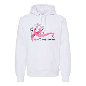 Breast Cancer Awareness Strong Fists Pink Ribbon Premium Hoodie