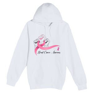 Breast Cancer Awareness Strong Fists Pink Ribbon Premium Pullover Hoodie