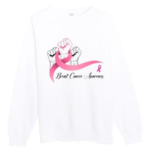 Breast Cancer Awareness Strong Fists Pink Ribbon Premium Crewneck Sweatshirt