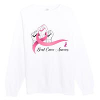 Breast Cancer Awareness Strong Fists Pink Ribbon Premium Crewneck Sweatshirt