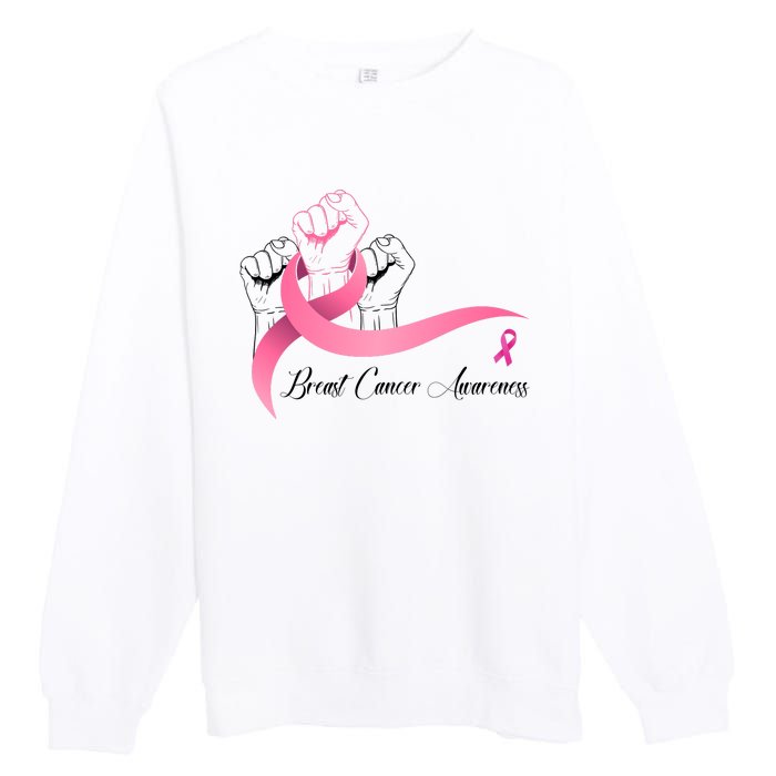 Breast Cancer Awareness Strong Fists Pink Ribbon Premium Crewneck Sweatshirt