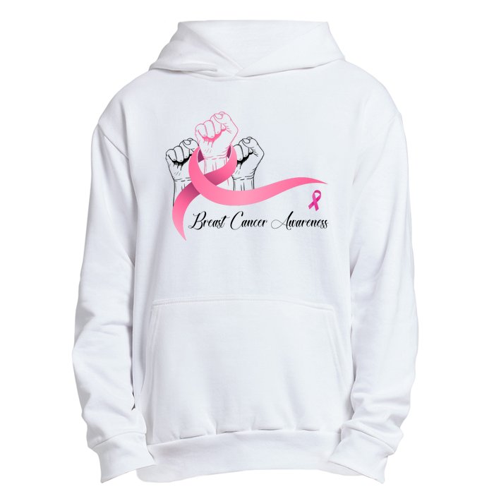 Breast Cancer Awareness Strong Fists Pink Ribbon Urban Pullover Hoodie