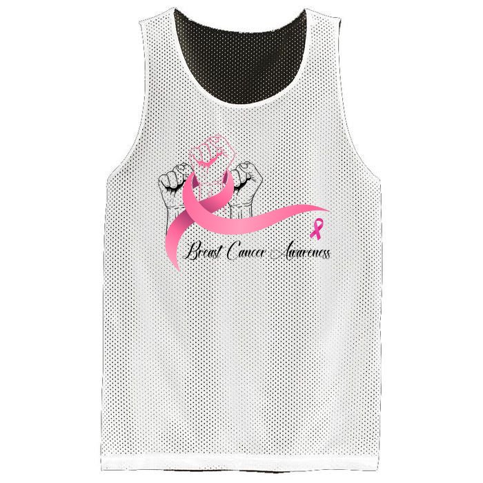 Breast Cancer Awareness Strong Fists Pink Ribbon Mesh Reversible Basketball Jersey Tank