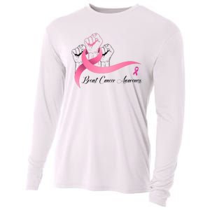 Breast Cancer Awareness Strong Fists Pink Ribbon Cooling Performance Long Sleeve Crew