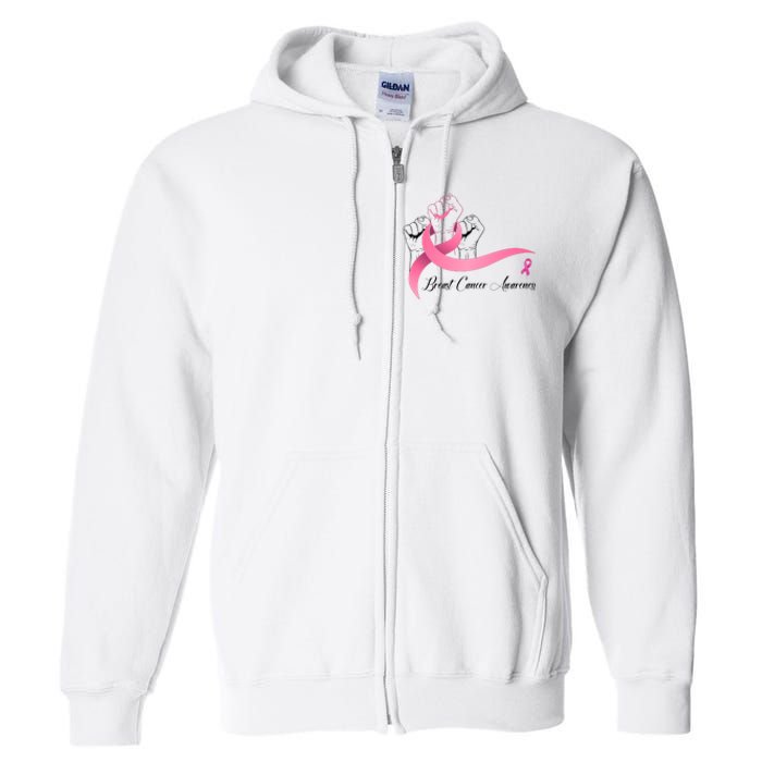 Breast Cancer Awareness Strong Fists Pink Ribbon Full Zip Hoodie