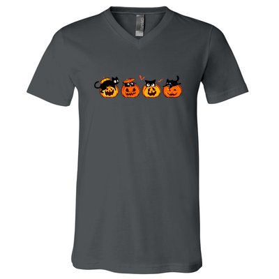 Black Cat And Pumpkin For Printing Cute Halloween Pumpkin Gift V-Neck T-Shirt