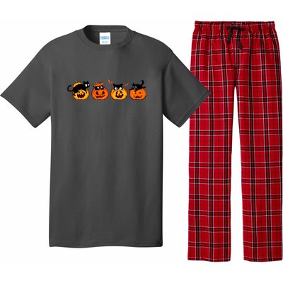 Black Cat And Pumpkin For Printing Cute Halloween Pumpkin Gift Pajama Set