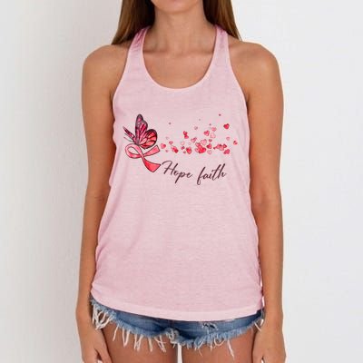 Breast Cancer Awareness Butterfly Pink Ribbon Hope Faith Women's Knotted Racerback Tank