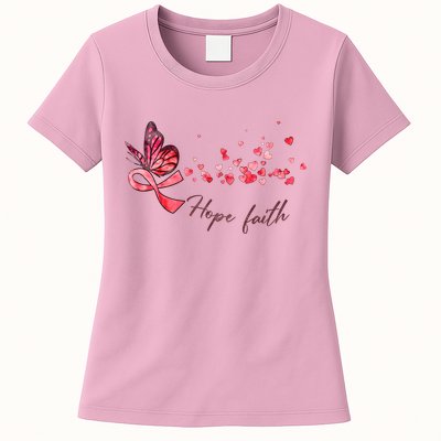 Breast Cancer Awareness Butterfly Pink Ribbon Hope Faith Womens T-Shirt
