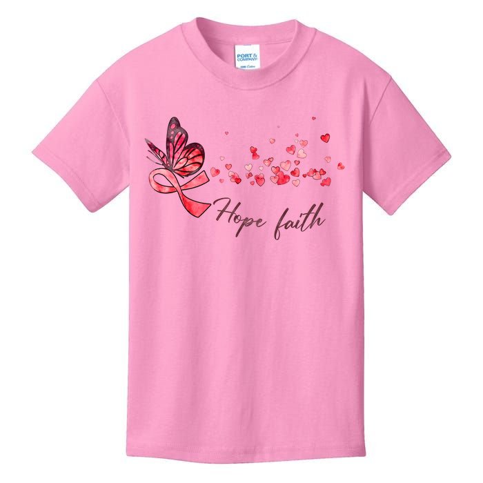 Breast Cancer Awareness Butterfly Pink Ribbon Hope Faith Kids T-Shirt