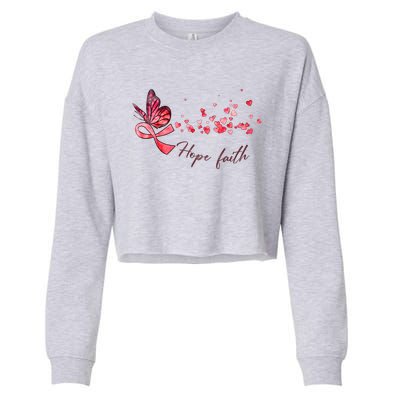 Breast Cancer Awareness Butterfly Pink Ribbon Hope Faith Cropped Pullover Crew