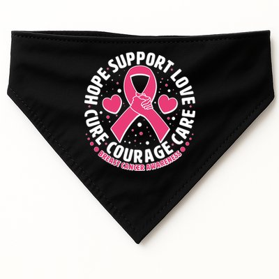 Breast Cancer Awareness Hope Support Love Cure Courage Care USA-Made Doggie Bandana