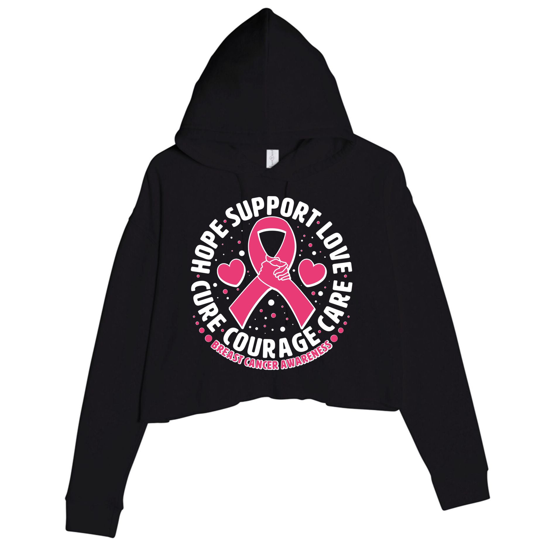 Breast Cancer Awareness Hope Support Love Cure Courage Care Crop Fleece Hoodie