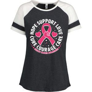 Breast Cancer Awareness Hope Support Love Cure Courage Care Enza Ladies Jersey Colorblock Tee