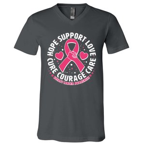 Breast Cancer Awareness Hope Support Love Cure Courage Care V-Neck T-Shirt