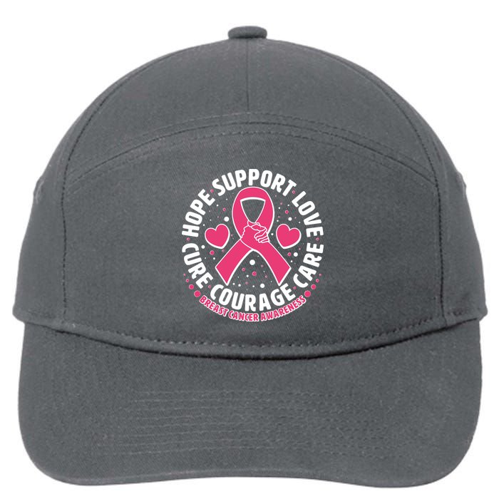 Breast Cancer Awareness Hope Support Love Cure Courage Care 7-Panel Snapback Hat