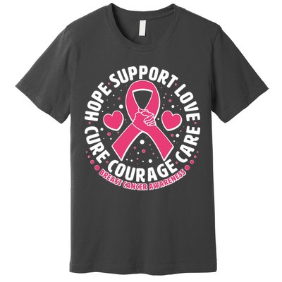 Breast Cancer Awareness Hope Support Love Cure Courage Care Premium T-Shirt