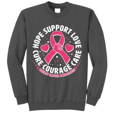 Breast Cancer Awareness Hope Support Love Cure Courage Care Tall Sweatshirt