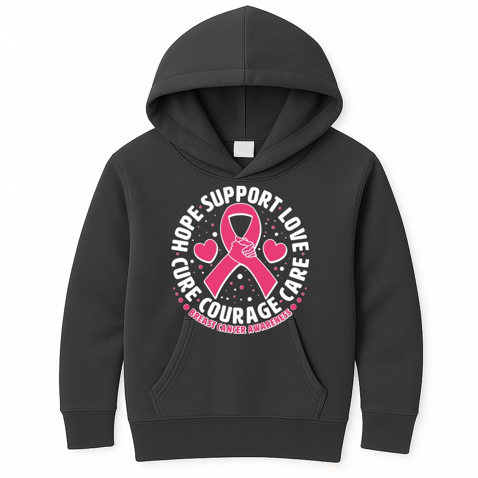 Breast Cancer Awareness Hope Support Love Cure Courage Care Kids Hoodie