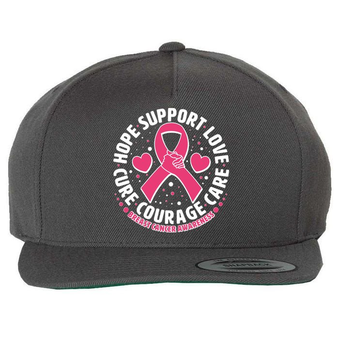 Breast Cancer Awareness Hope Support Love Cure Courage Care Wool Snapback Cap