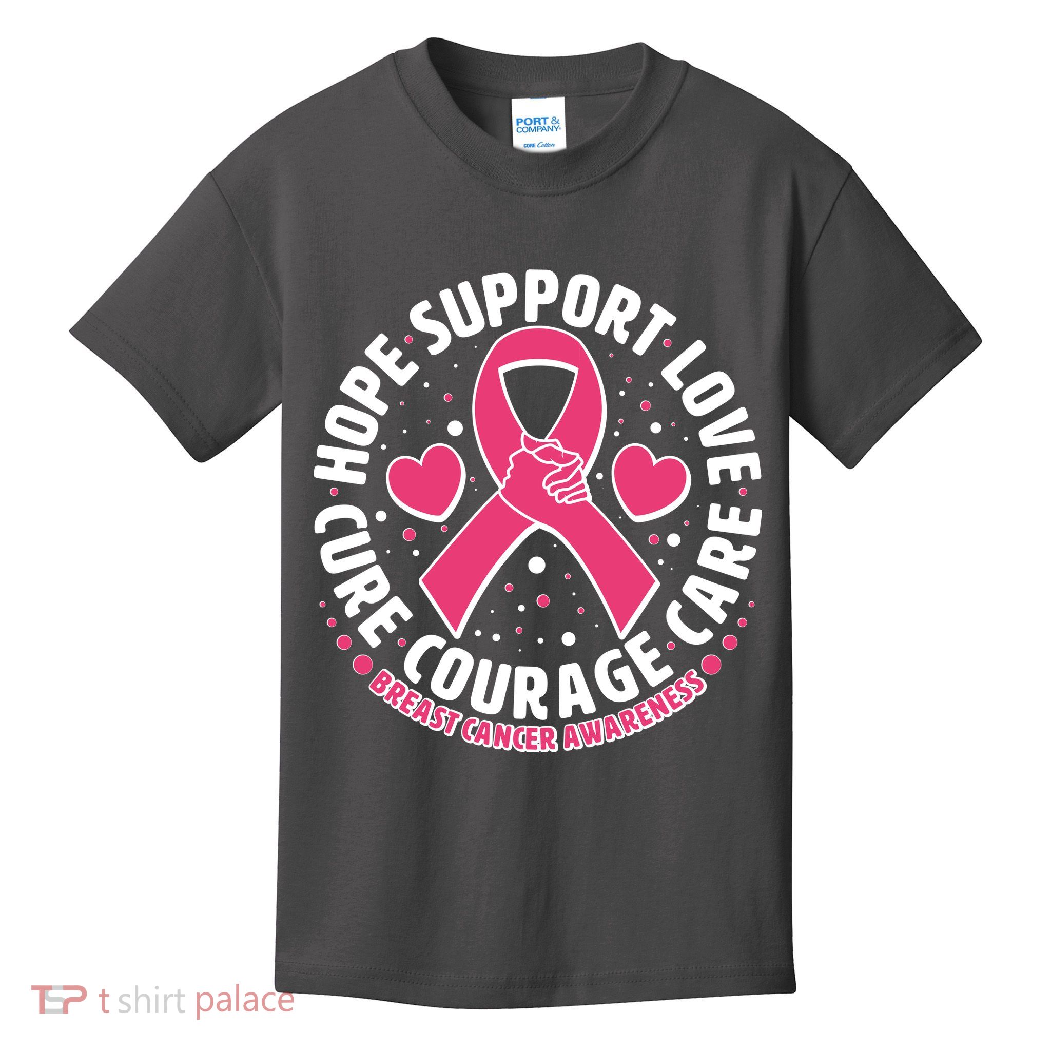 Breast Cancer Awareness Hope Support Love Cure Courage Care Kids T-Shirt