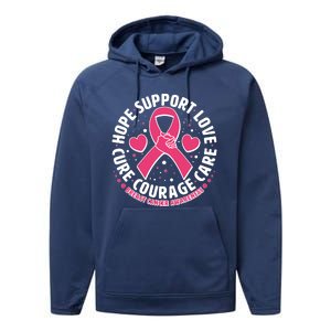 Breast Cancer Awareness Hope Support Love Cure Courage Care Performance Fleece Hoodie