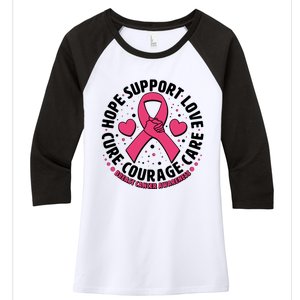 Breast Cancer Awareness Hope Support Love Cure Courage Care Women's Tri-Blend 3/4-Sleeve Raglan Shirt