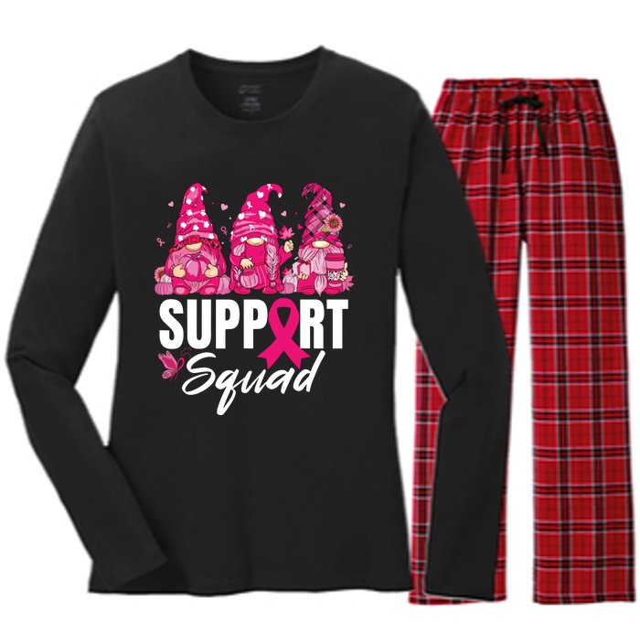 Breast Cancer Awareness Shirts For Gnomes Support Squad Women's Long Sleeve Flannel Pajama Set 