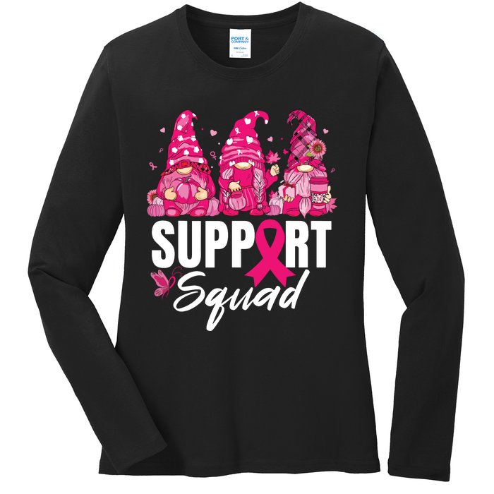 Breast Cancer Awareness Shirts For Gnomes Support Squad Ladies Long Sleeve Shirt